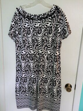 Talbots Plus Size X Black White Floral Paisley A-Line Dress